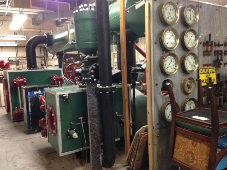 Beneath the Palace Hotel, century-old equipment for a power station that once fueled a Hearst newspaper plant