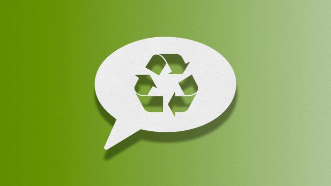 Speech bubble with a recycle icon on green background